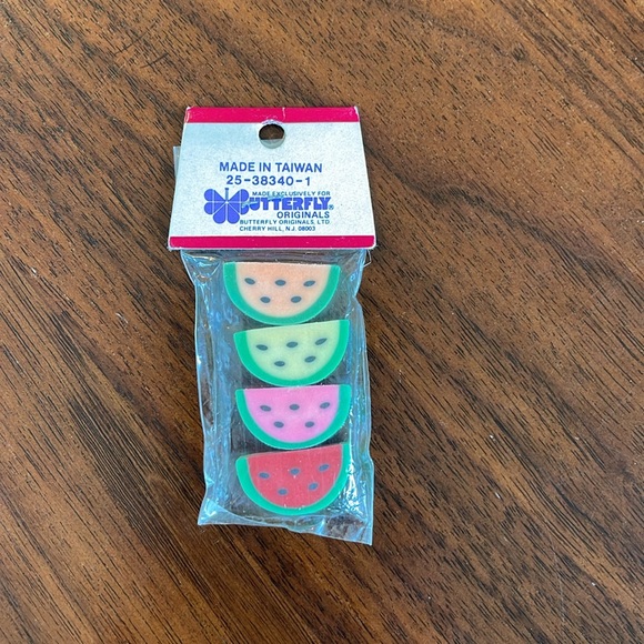 VINTAGE 80S FANCY FUN WATERMELON SLICE ERASERS - NEVER OPENED! - Picture 2 of 5